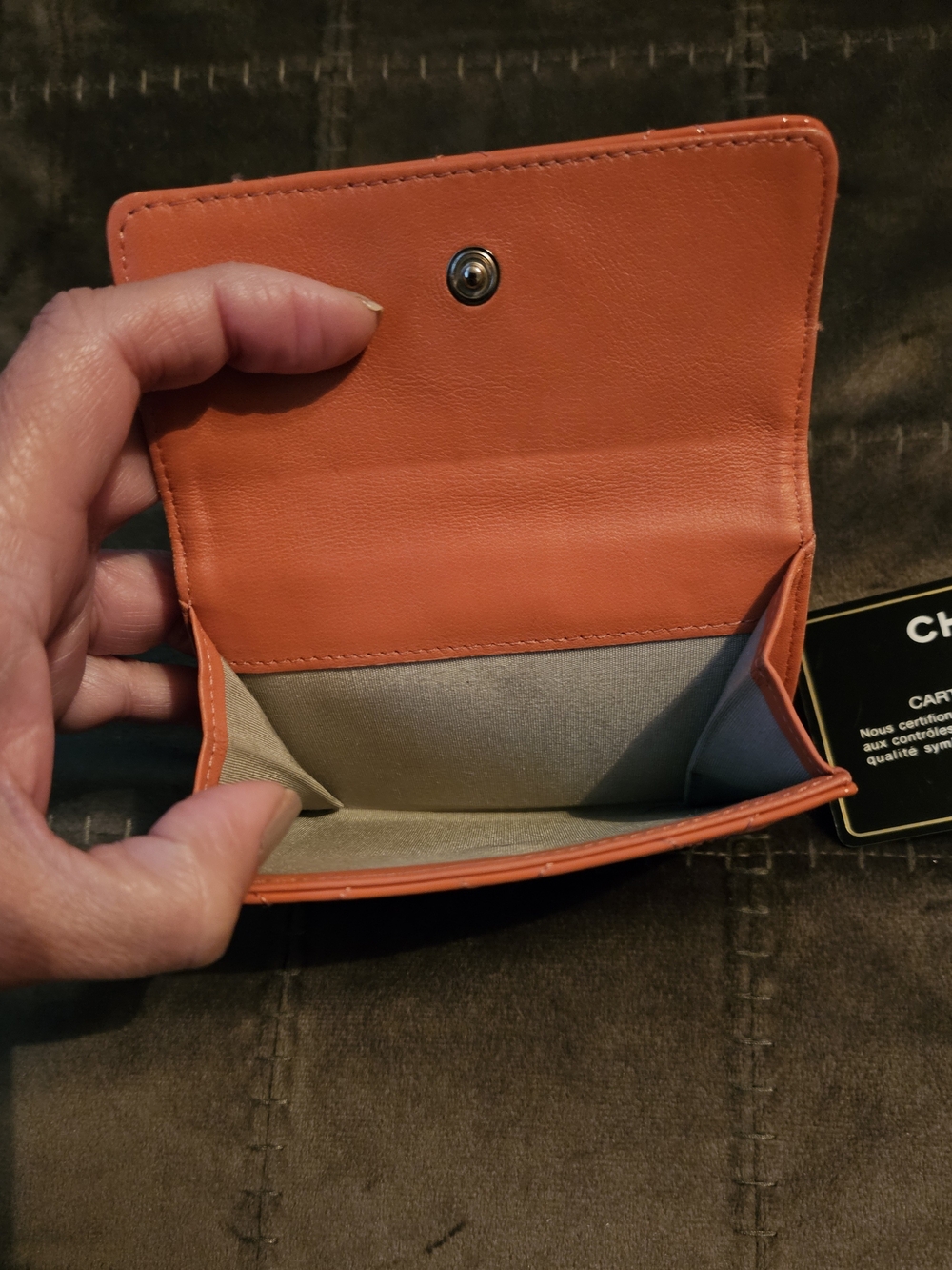 Chanel Quilted Patent Leather Wallet in Burnt Orange - Picture 3 of 6